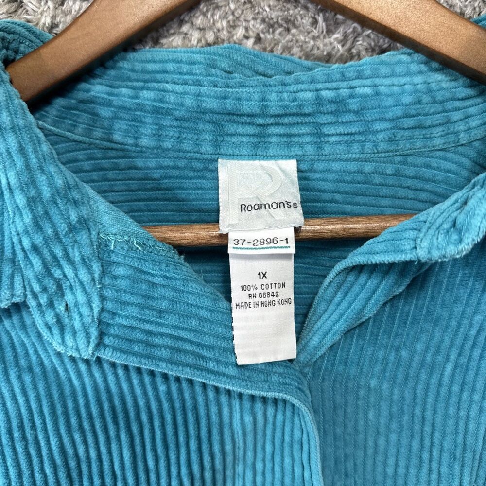 Vintage Teal Corduroy Women’s Shirt Button Up Collared Shacket 1X 90s Classic - Picture 4 of 8